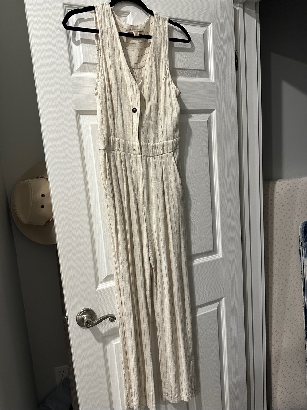 Sleeveless Cream Button-Front Wide-Leg Jumpsuit